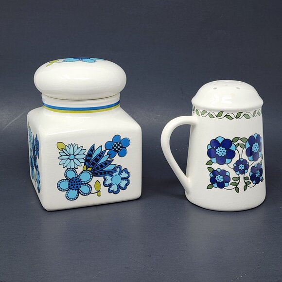 Groovy Blue & Green Flowers Canister and Shaker by Taunton Vale Ceramic MCM BOHO - Picture 4 of 10